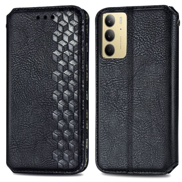 Чехол Deexe Rhombus Wallet для Realme C75 - Black: фото 2 из 9