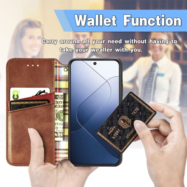 Чехол Deexe Rhombus Wallet для Xiaomi 14T Pro - Black: фото 6 из 9