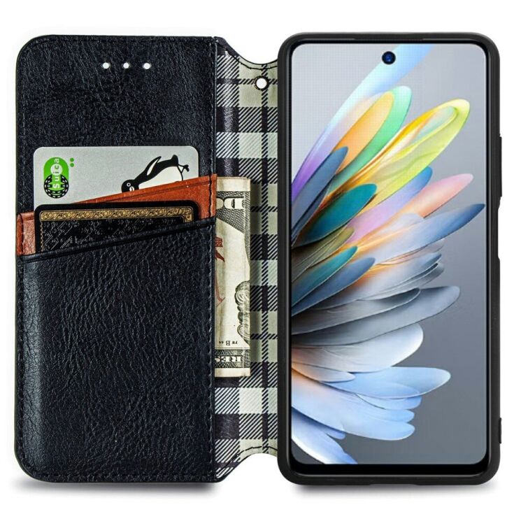 Чохол Deexe Rhombus Wallet для ZTE Blade A75 - Black: фото 2 з 9