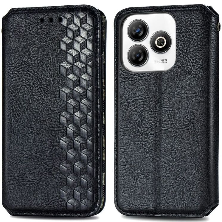 Чохол Deexe Rhombus Wallet для ZTE Blade A75 - Black: фото 1 з 9