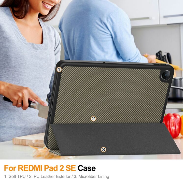Чохол-книжка Deexe Carbon Folio для Xiaomi Redmi Pad 2 SE / Pad 2 9.7 - Brown: фото 11 з 11