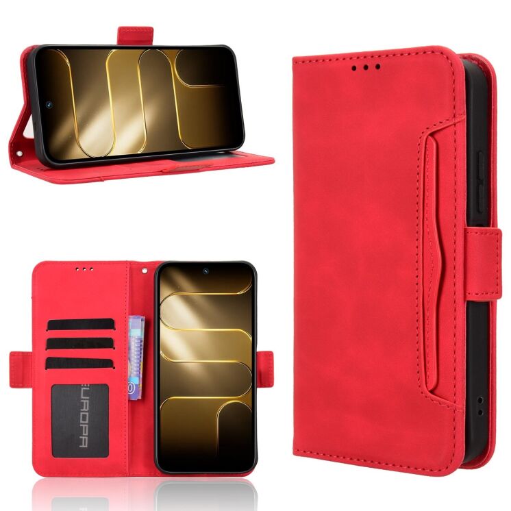 Чехол-книжка с карманами Deexe Wallet Stand для TECNO Spark 50 - Red: фото 8 из 17