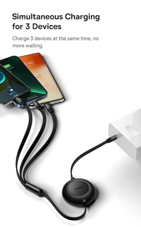 Кабель Baseus Bright Mirror 2 Series 3-in-1 Type-C to MicroUSB+Lightning+Type-C (100W, 1.1m) CAMJ010201 - Black: фото 19 з 30