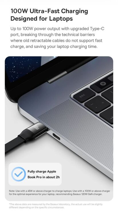 Кабель Baseus Bright Mirror 2 Series 3-in-1 Type-C to MicroUSB+Lightning+Type-C (100W, 1.1m) CAMJ010201 - Black: фото 14 з 30