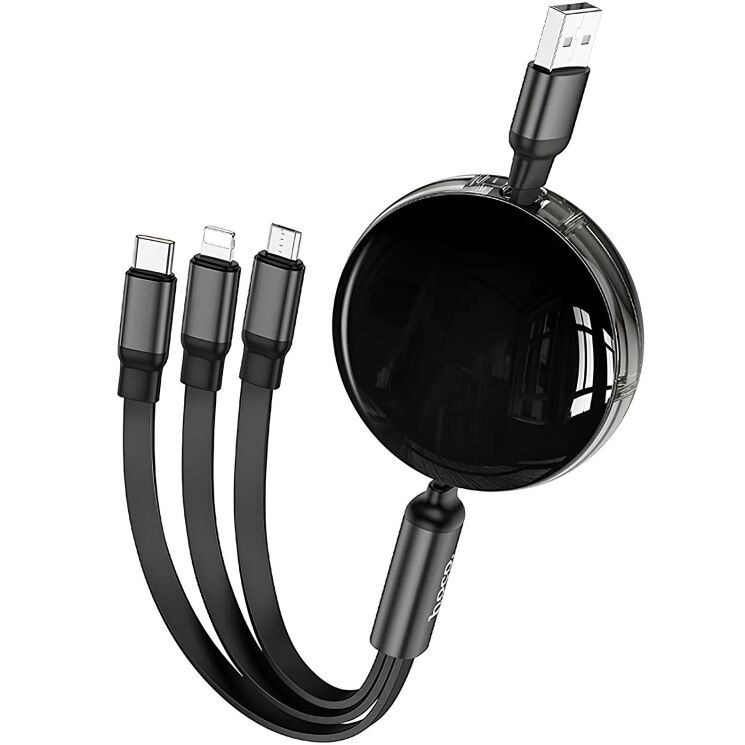 Кабель Hoco X78 3 in 1 USB to Lightning + MicroUSB + Type-C (2A, 1m) - Black: фото 1 з 5