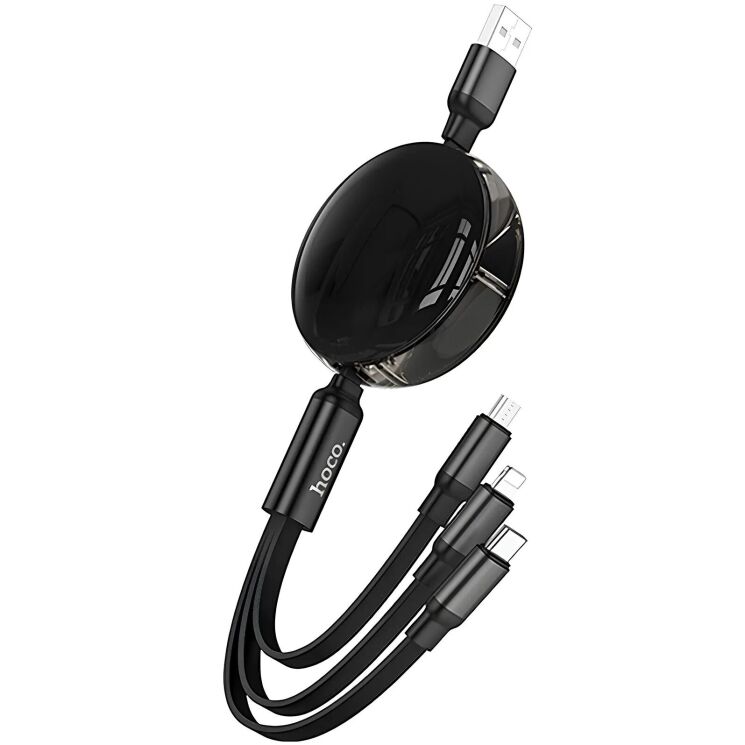 Кабель Hoco X78 3 in 1 USB to Lightning + MicroUSB + Type-C (2A, 1m) - Black: фото 2 з 5