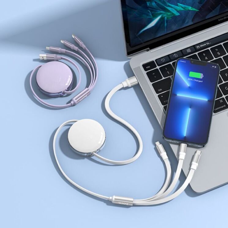 Кабель Hoco X78 3 in 1 USB to Lightning + MicroUSB + Type-C (2A, 1m) - Black: фото 5 з 5