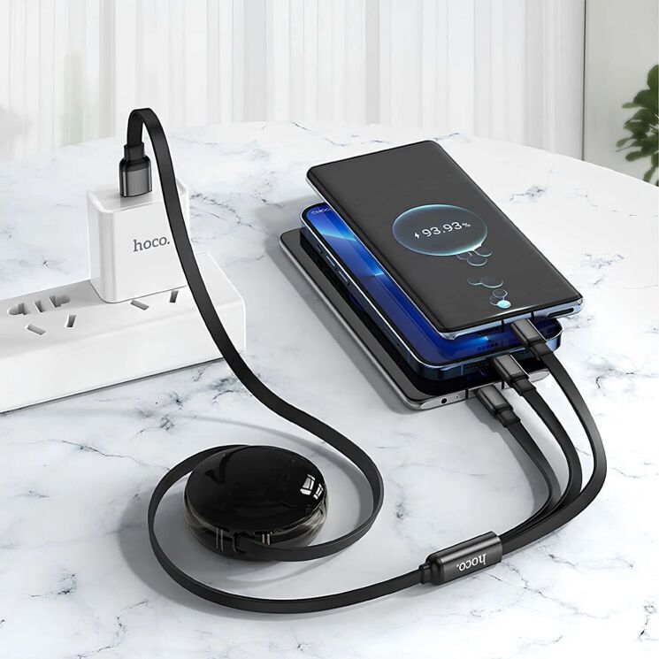 Кабель Hoco X78 3 in 1 USB to Lightning + MicroUSB + Type-C (2A, 1m) - Black: фото 4 з 5