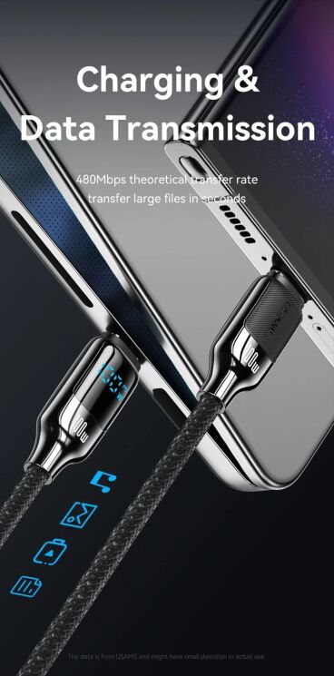 Кабель USAMS SJ742 Type-C to Type-C (100W, 3A, 1.2m) - Gray: фото 12 из 14