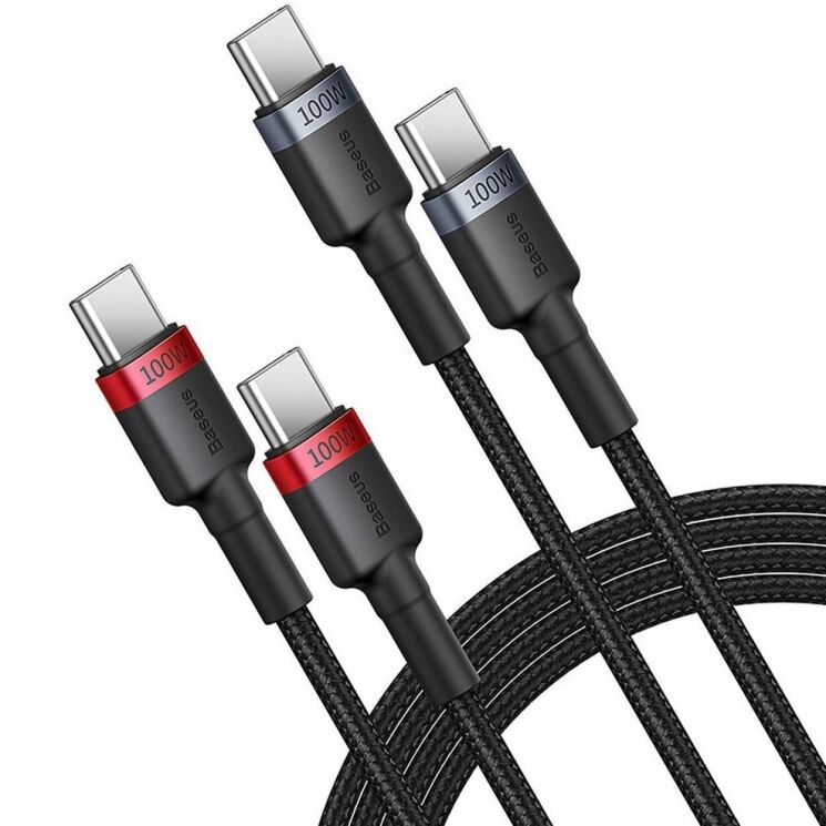 Комплект кабелей (2шт) Baseus Cafule Type-C to Type-C (100W, 2m) P10318306003-01 - Black / Grey: фото 2 из 20