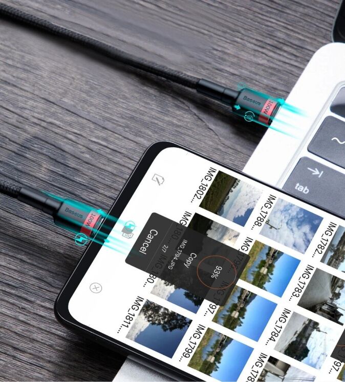 Комплект кабелей (2шт) Baseus Cafule Type-C to Type-C (100W, 2m) P10318306003-01 - Black / Grey: фото 20 из 20