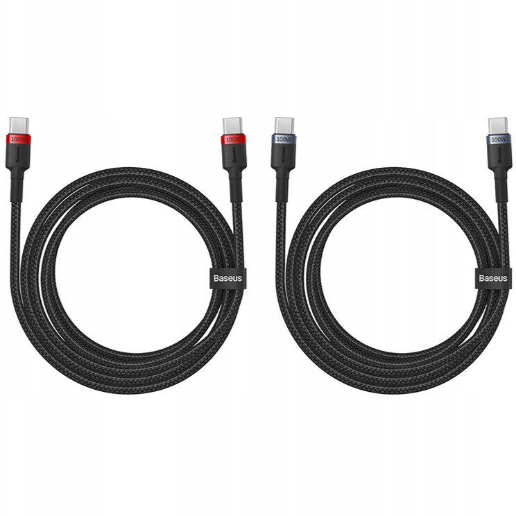 Комплект кабелей (2шт) Baseus Cafule Type-C to Type-C (100W, 2m) P10318306003-01 - Black / Grey: фото 3 из 20