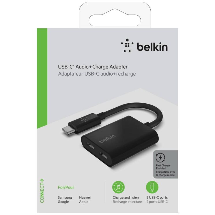 Переходник Belkin RockStar Type-C to 2Type-C (60W, 0,12m) F7U081btBLK - Black: фото 5 из 6