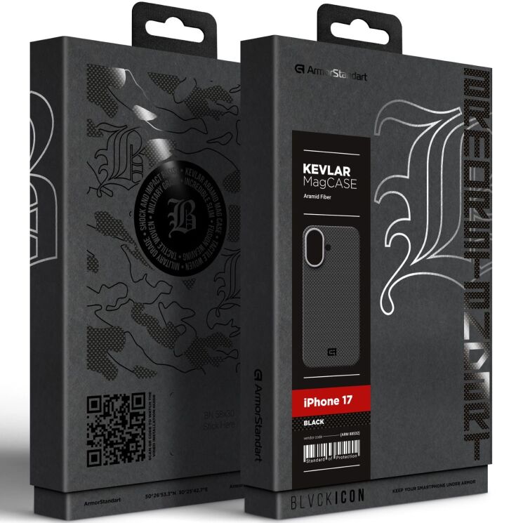 Противоударный чехол ArmorStandart BlackIcon Kevlar MagCase для Apple iPhone 17 - Black: фото 2 из 2