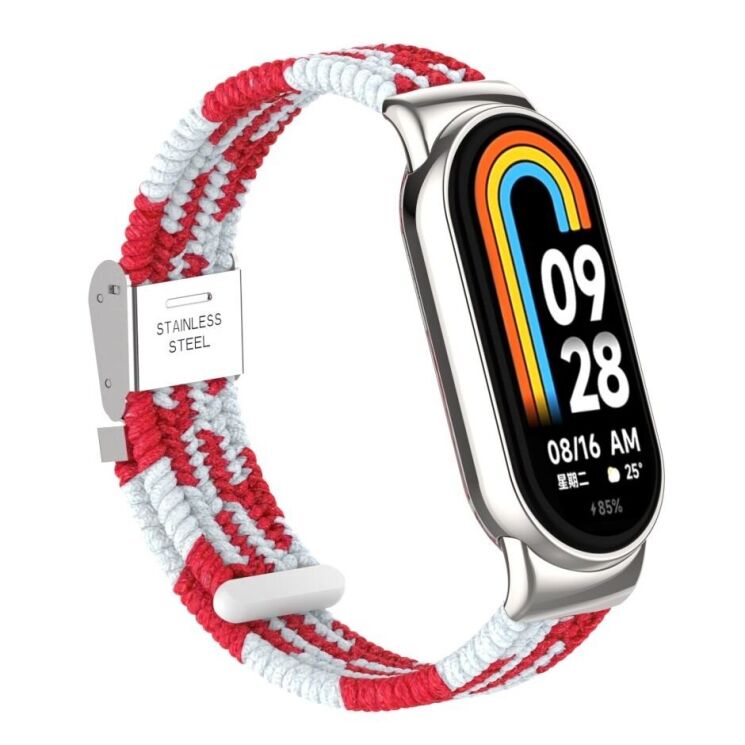 Ремінець Deexe Nylon Bracelet для Xiaomi Mi Smart Band 8 / 9 / 10 - White / Red: фото 4 з 6