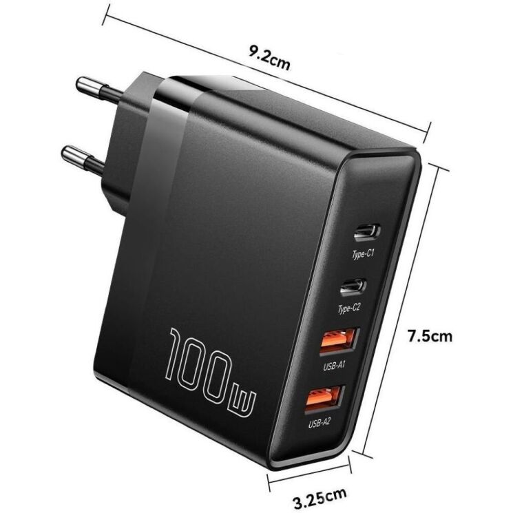 Сетевое зарядное устройство ESSAGER Grace 100W (2Type-C + 2USB) ECT2CA-QYB01-Z - Black (995676B) Сетевое зарядное устройство ESSAGER Grace 100W (2Type-C + 2USB) ECT2CA-QYB01-Z - Black: фото 11 из 12
