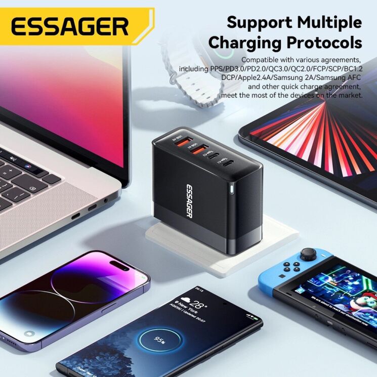 Сетевое зарядное устройство ESSAGER Grace 100W (2Type-C + 2USB) ECT2CA-QYB01-Z - Black (995676B) Сетевое зарядное устройство ESSAGER Grace 100W (2Type-C + 2USB) ECT2CA-QYB01-Z - Black: фото 6 из 12