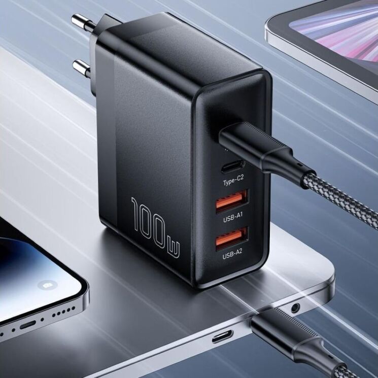 Сетевое зарядное устройство ESSAGER Grace 100W (2Type-C + 2USB) ECT2CA-QYB01-Z - Black (995676B) Сетевое зарядное устройство ESSAGER Grace 100W (2Type-C + 2USB) ECT2CA-QYB01-Z - Black: фото 5 из 12