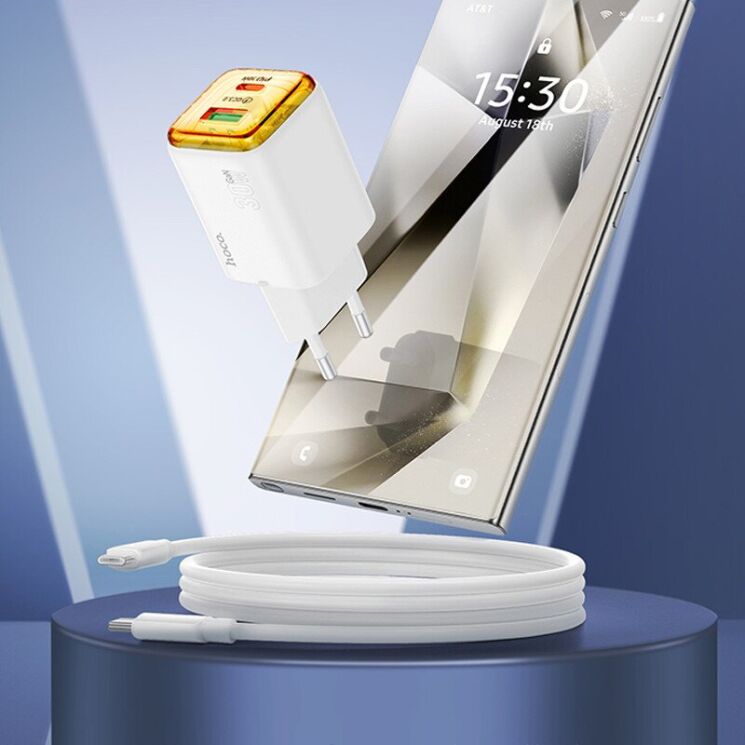 Сетевое зарядное устройство Hoco N53 Monsoon PD30W+QC3.0 + кабель Type-C to Type-C - White: фото 4 из 5