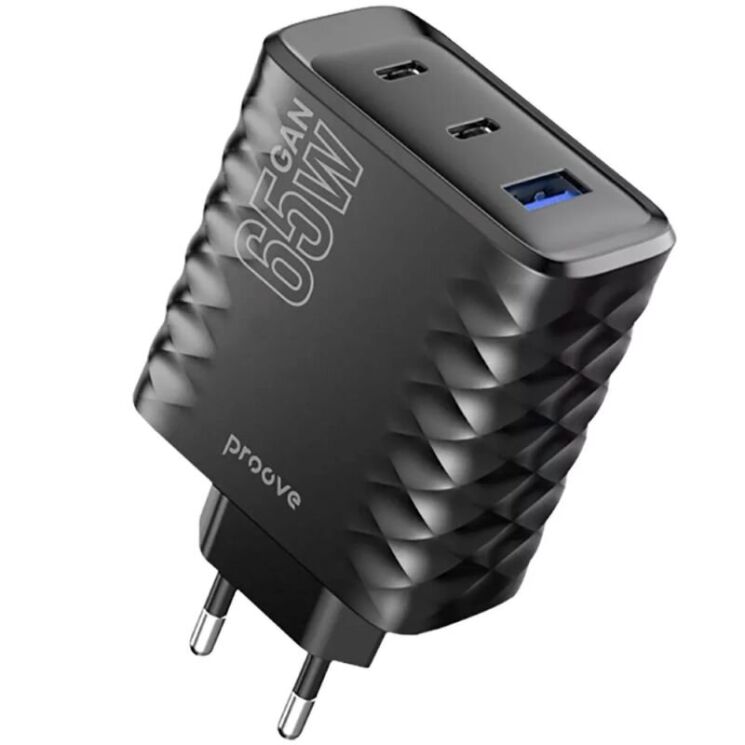 Мережевий зарядний пристрій Proove Speed Surge Gan 65W (USB + 2Type-C) - Black: фото 1 з 6