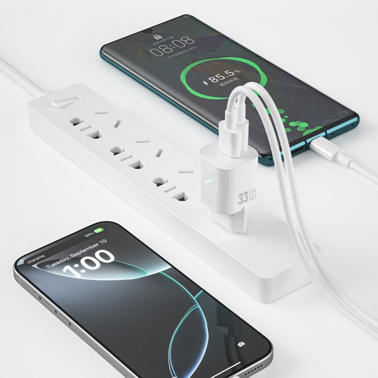 Сетевое зарядное устройство WIWU Wi-G017 GaN 33W (USB + Type-C) - White: фото 10 из 11