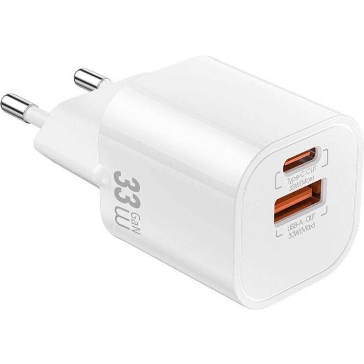 Сетевое зарядное устройство WIWU Wi-G017 GaN 33W (USB + Type-C) - White: фото 2 из 11