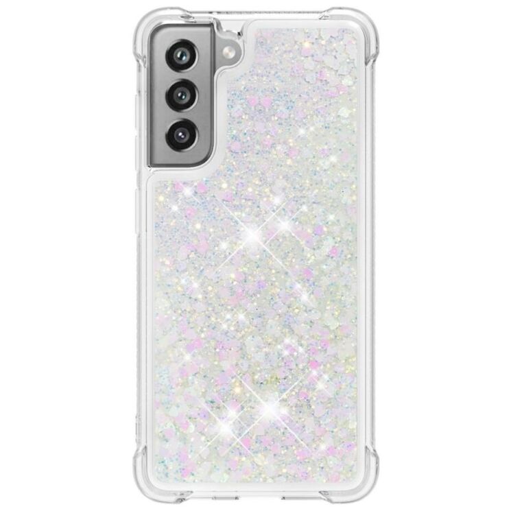 Силиконовый (TPU) чехол Deexe Liquid Glitter для Samsung Galaxy S21 FE (G990) - Shiny Hearts: фото 3 из 7