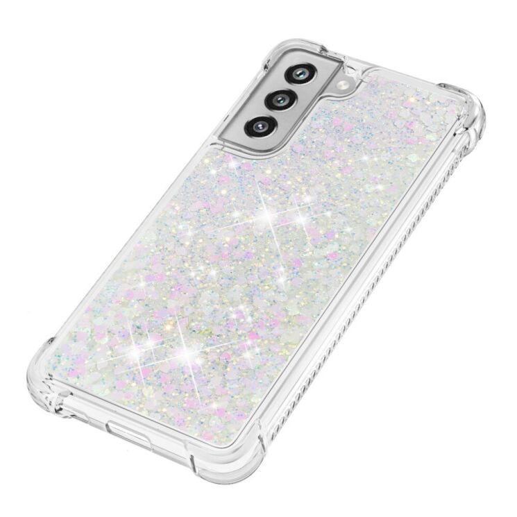 Силиконовый (TPU) чехол Deexe Liquid Glitter для Samsung Galaxy S21 FE (G990) - Shiny Hearts: фото 4 из 7