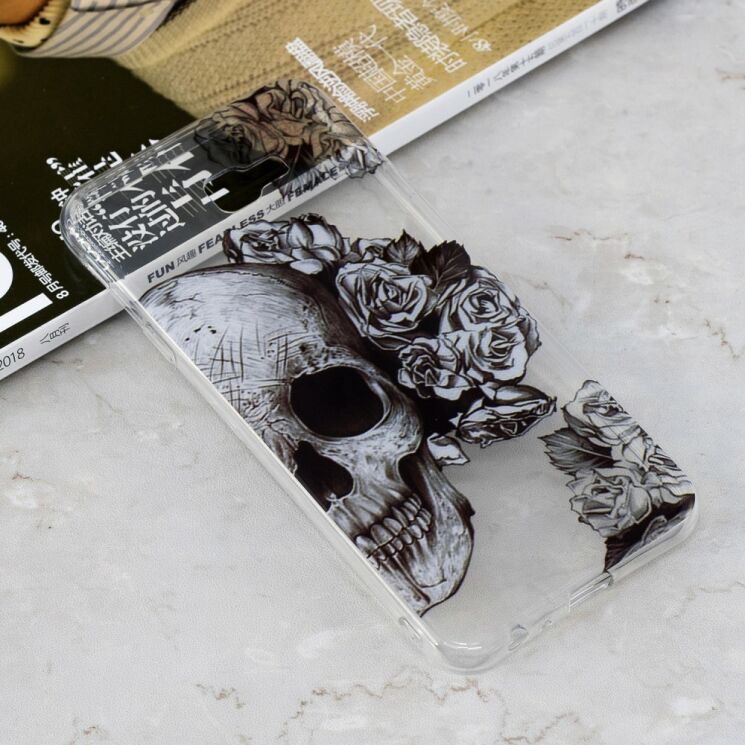 Силиконовый (TPU) чехол Deexe Pretty Glossy для Samsung Galaxy J4+ (J415) - Skull and Flowers: фото 4 из 5