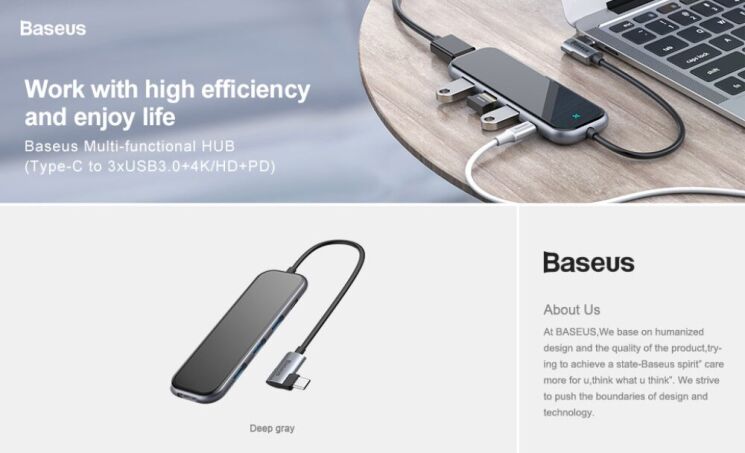 USB HUB BASEUS Multi-functional 5 in 1 (CAHUB-BZ0G) - Dark Grey: фото 7 из 25