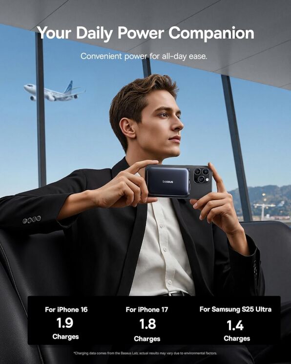 Внешний аккумулятор Baseus PicoGo AM61 Qi2.2 Magnetic 45W (10000mAh) E0028V00 - Black: фото 8 из 14