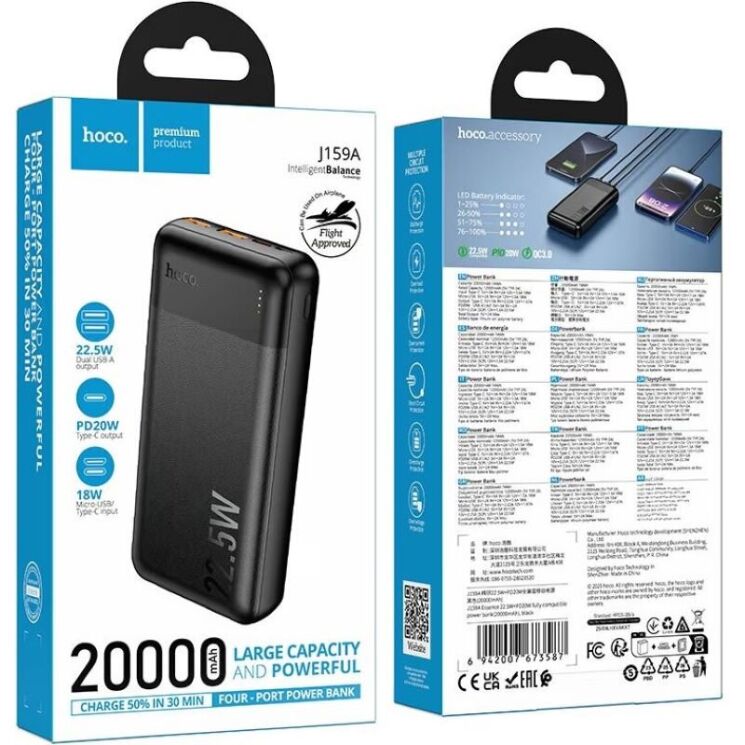 Внешний аккумулятор Hoco J159 Essence 22.5W+PD20W (20000mAh) - Black: фото 5 из 7