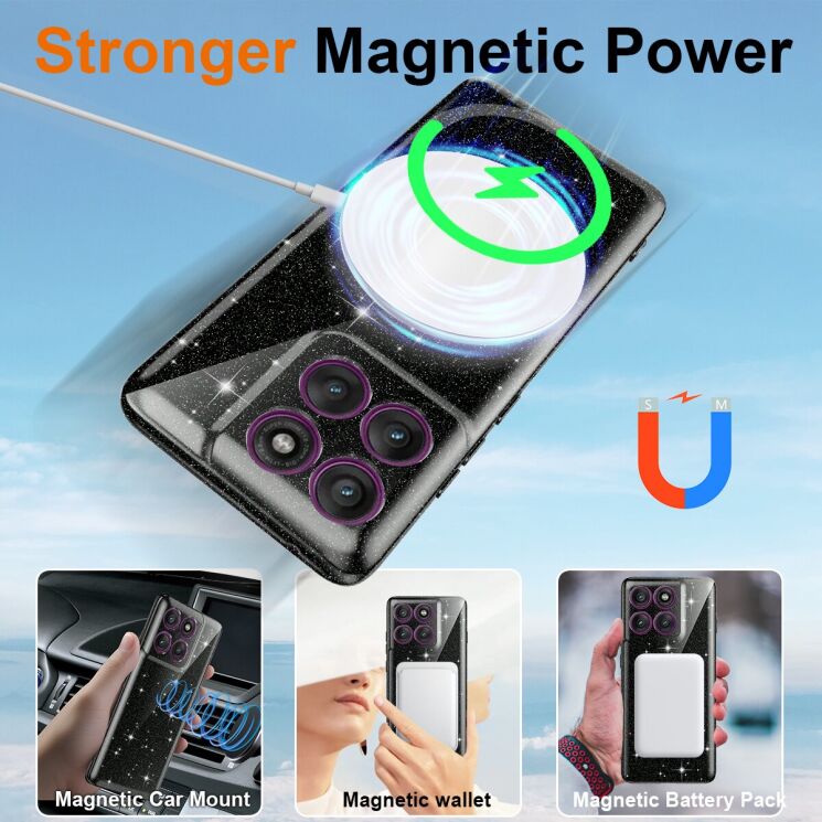 Защитный чехол Deexe Glitter Case with MagSafe для Motorola Edge 60 Pro - Black: фото 2 из 7