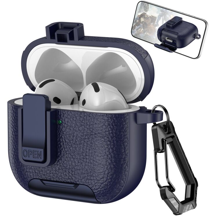 Захисний чохол Reframe Leather Texture для Apple AirPods 4 - Dark Blue (364457DB) Захисний чохол Reframe Leather Texture для Apple AirPods 4 - Dark Blue: фото 1 з 6