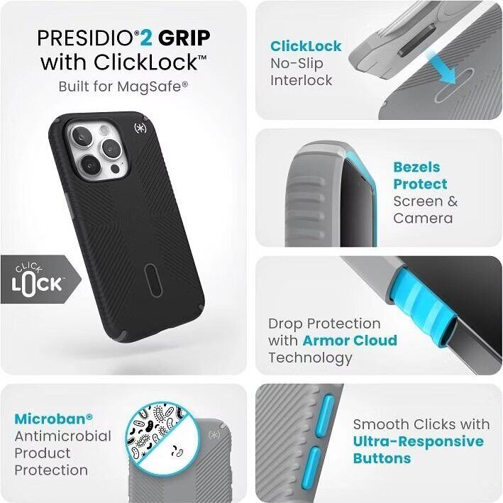 Защитный чехол Speck Presidio2 Grip MagSafe ClickLock для iPhone 15 Pro (150447-3205) - Black: фото 8 из 9