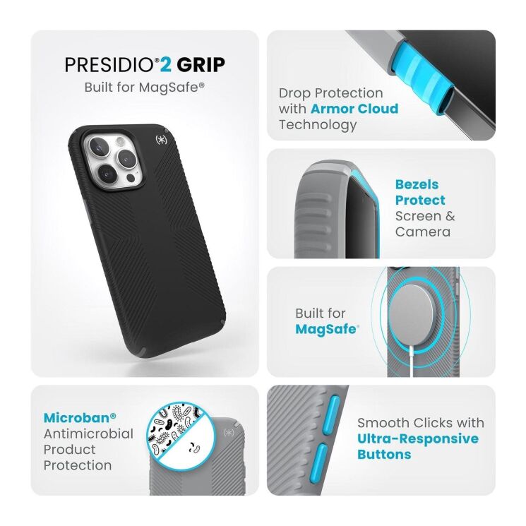Захисний чохол Speck Presidio2 Grip MagSafe для iPhone 15 Pro Max (150575-3205) - Black: фото 8 з 10