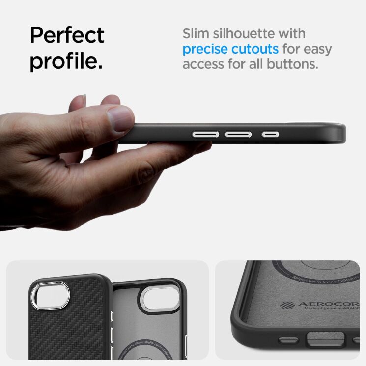 Защитный чехол Spigen (SGP) Enzo Aramid для Apple iPhone 16e (ACS09153) - Matte Black: фото 16 из 17