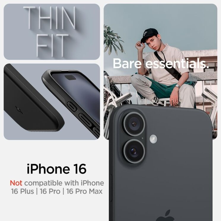 Захисний чохол Spigen (SGP) Thin Fit (MagFit) для Apple iPhone 16 (ACS08186) - Black: фото 10 з 15
