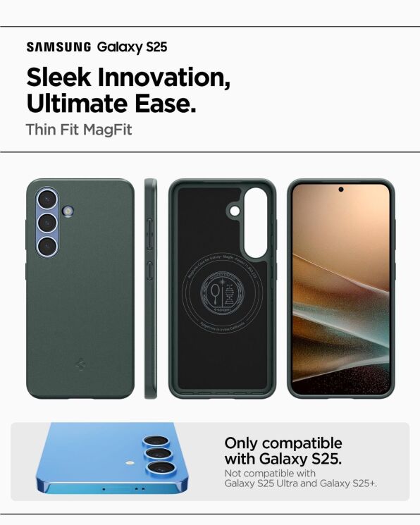 Защитный чехол Spigen (SGP) Thin Fit (MagFit) для Samsung Galaxy S25 (S931) ACS08994 - Abyss Green: фото 11 из 17