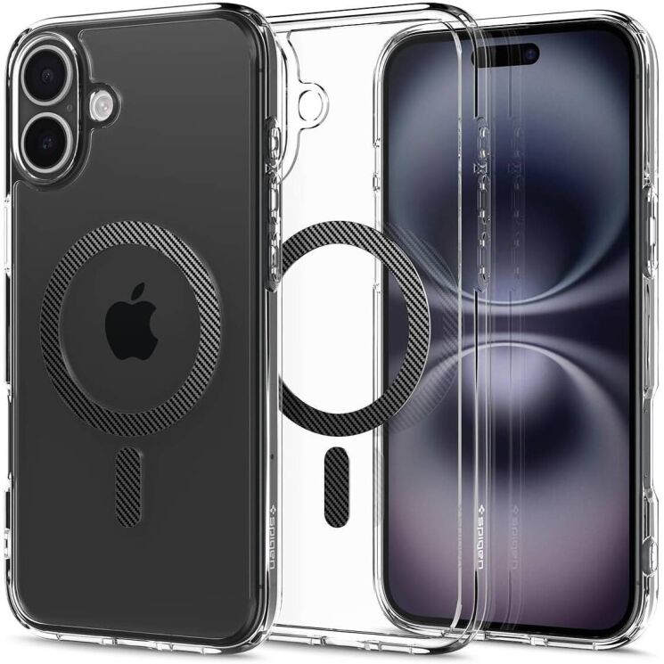 Защитный чехол Spigen (SGP) Ultra Hybrid (MagFit) для Apple iPhone 16 Plus (ACS08077) - Carbon Fiber: фото 1 из 15