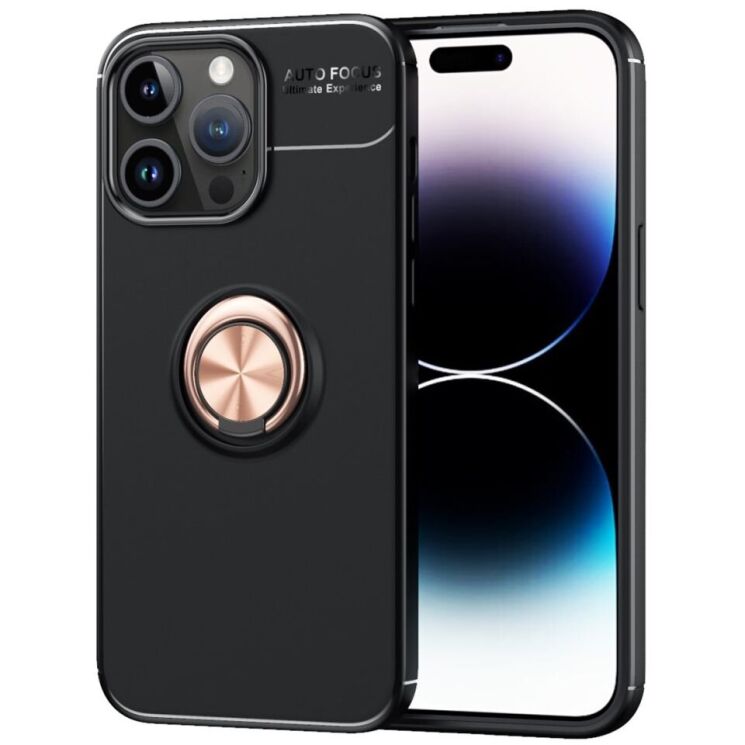 Защитный чехол UniCase Magnetic Ring для Apple iPhone 15 Pro Max - Black / Rose Gold: фото 1 из 12