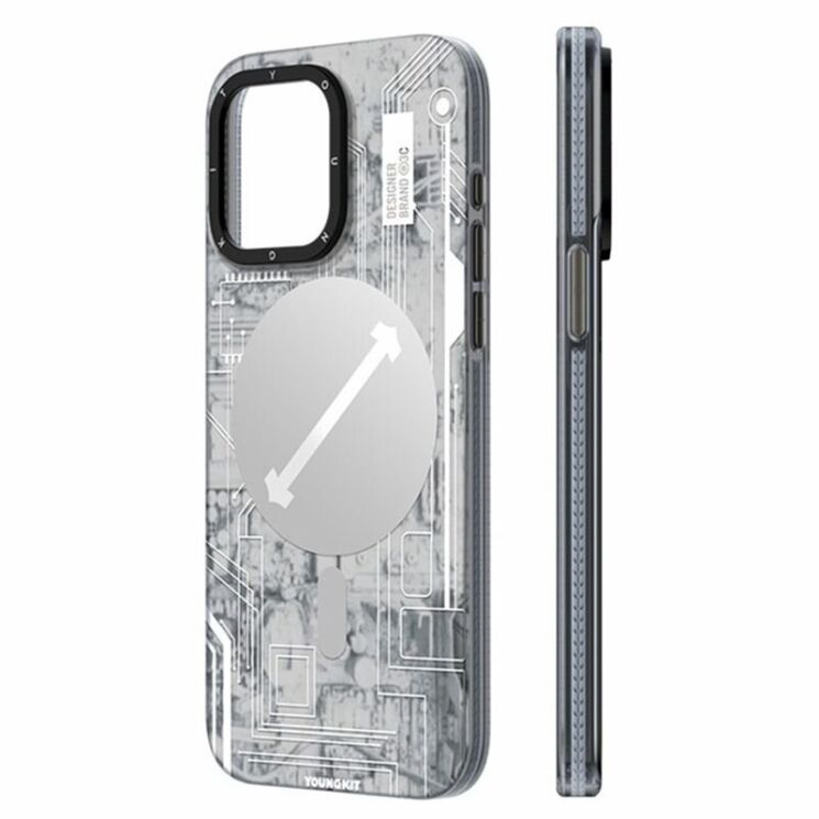 Захисний чохол YOUNGKIT Futuristic Circuit Magsafe для Apple iPhone 15 Plus - White: фото 2 з 8