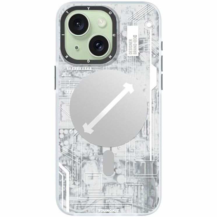 Захисний чохол YOUNGKIT Futuristic Circuit Magsafe для Apple iPhone 15 Plus - White: фото 1 з 8