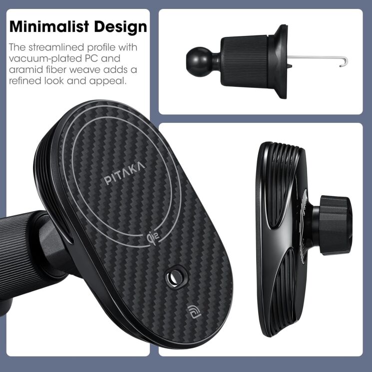 Автомобильный держатель Pitaka MagEZ Car Mount Pro 2 Qi2 (CM2402N) - Black: фото 12 из 13