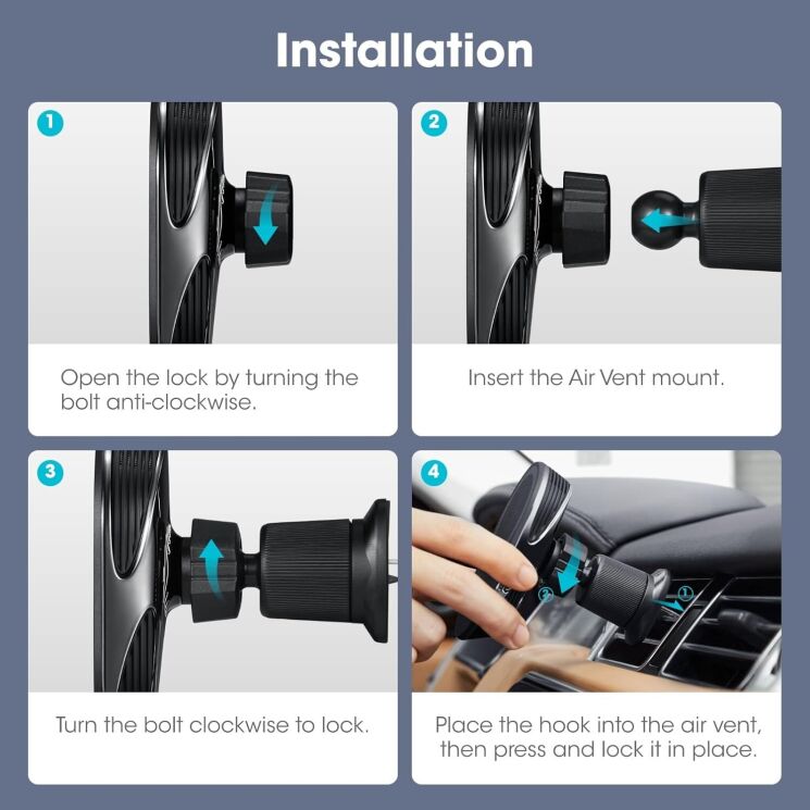 Автомобильный держатель Pitaka MagEZ Car Mount Pro 2 Qi2 (CM2402N) - Black: фото 13 из 13