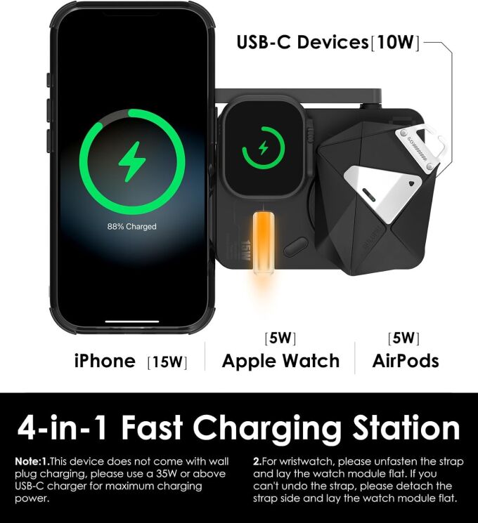 Бездротовий зарядний пристрій AULUMU M01 Charging Station 4 in 1 - Black: фото 12 з 13