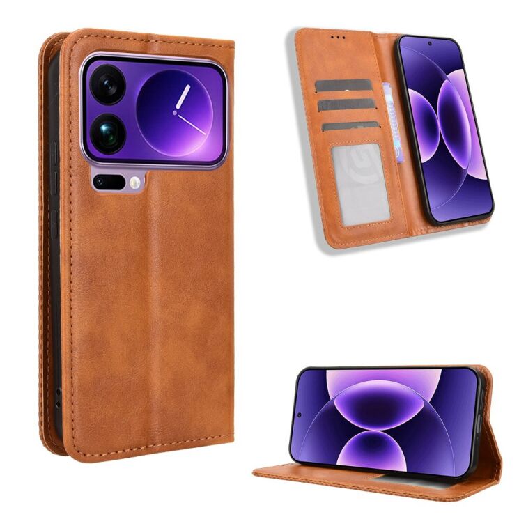 Чехол-книжка Deexe Retro Style для Xiaomi 17 Pro - Brown (390712Z) Чехол-книжка Deexe Retro Style для Xiaomi 17 Pro - Brown: фото 2 из 19