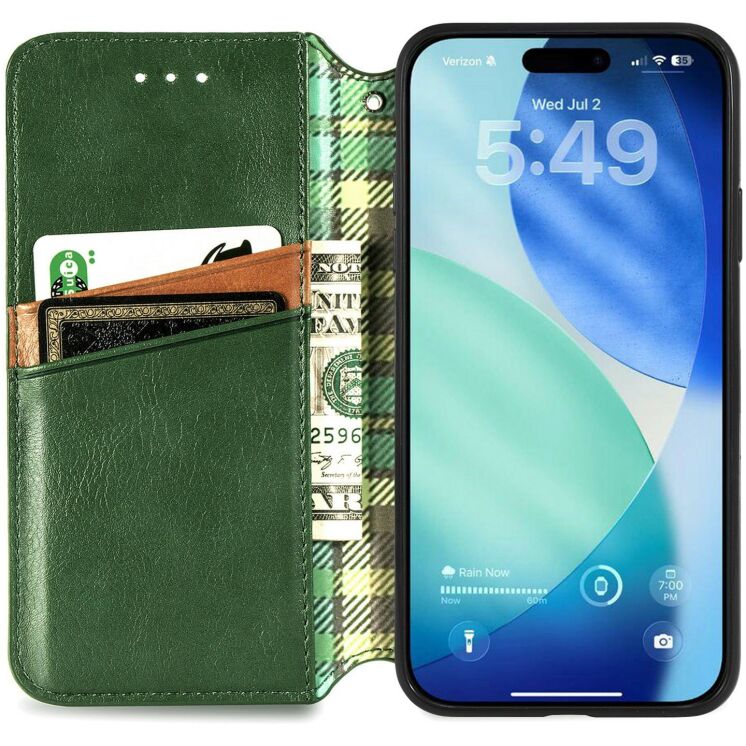 Чохол Deexe Rhombus Wallet для iPhone 18 Pro Max / 17 Pro Max - Green (423828G) Чохол Deexe Rhombus Wallet для iPhone 18 Pro Max / 17 Pro Max - Green: фото 2 з 6
