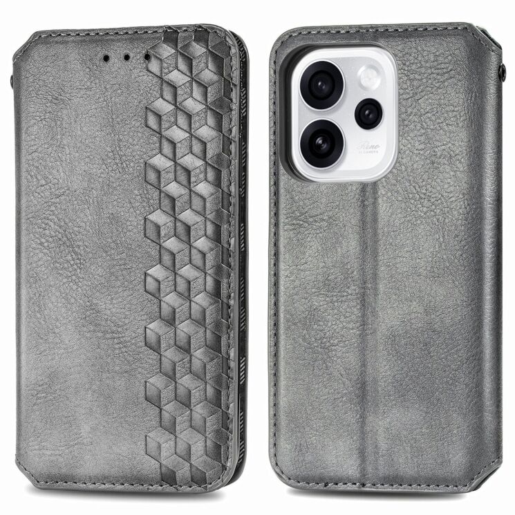 Чехол Deexe Rhombus Wallet для OPPO Reno 15 Pro - Grey: фото 1 из 8