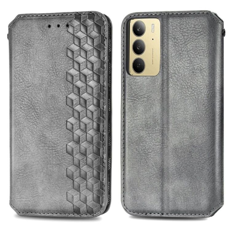 Чехол Deexe Rhombus Wallet для Realme C75 - Grey: фото 2 из 9